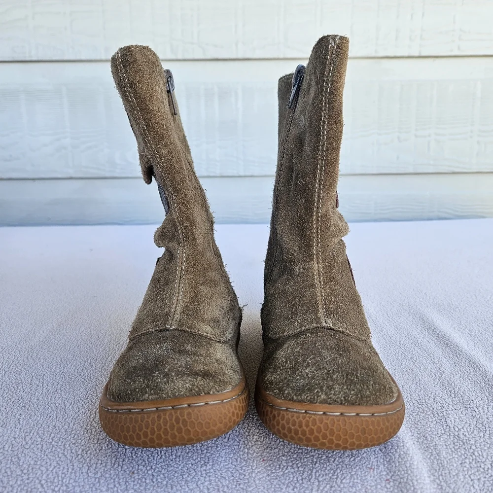 Livie & Luca Tiempo Taupe Classic Suede Brown Leather Riding Boot Girl SZ 8